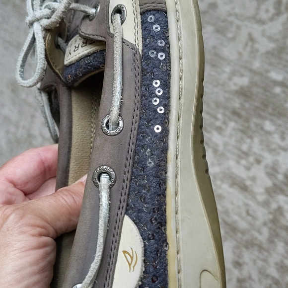 Sperry Top-Sider Sequin Leather Moccasin Shoes 6.5M Tan Gray - Picture 13 of 16